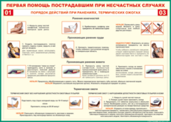 Таблица "Порядок действий при ранениях и термических ожогах" (100х140 сантиметров, винил) - fgospostavki.ru - Нижневартовск