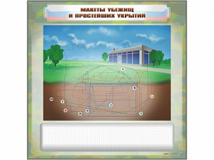 Магнитно-маркерная доска "Макеты убежищ и простейших укрытий" с комплектом фолий и тематических магнитов - fgospostavki.ru - Нижневартовск
