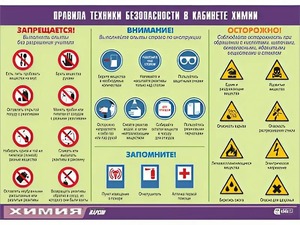Таблица демонстрационная "Правила техники безопасности в кабинете химии" (винил 100х140) - fgospostavki.ru - Нижневартовск